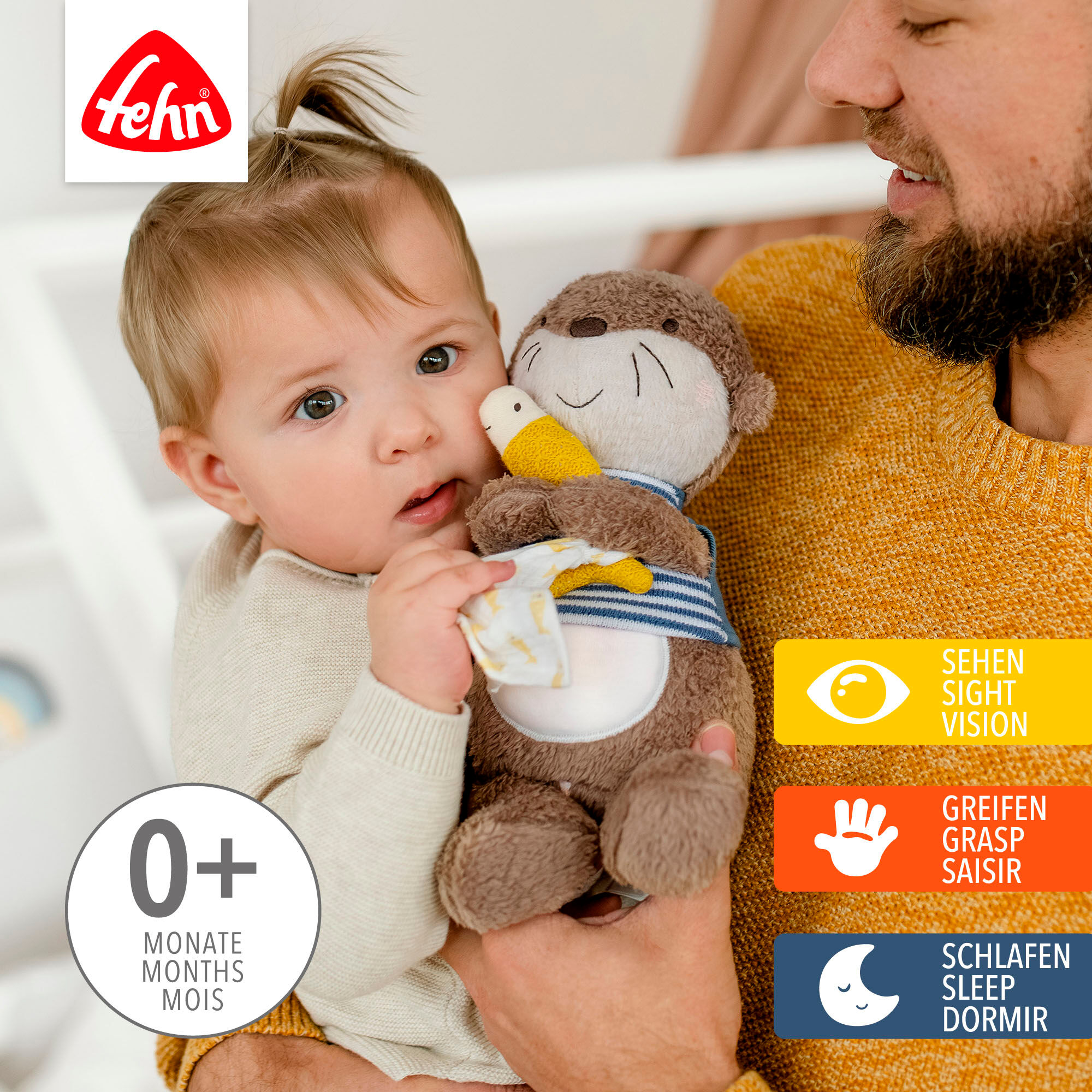 Kuscheltier FEHN "Otter Theo, Nachtlicht", braun, Plüschfiguren, KinderB:13cm H:30cm T:8,5cm, Kuscheltier, mit »Glow-in-the-dark«-Bestickung & Nachtlicht-Modul, B:13cm H:30cm T:8,5cm