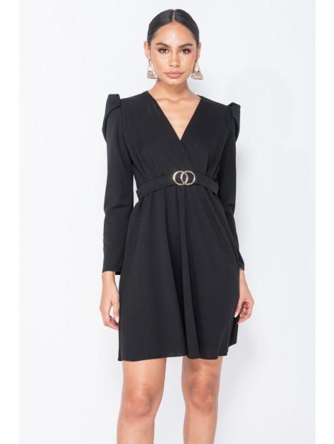Parisian Puffed sleeve wrap front mini dress zwart