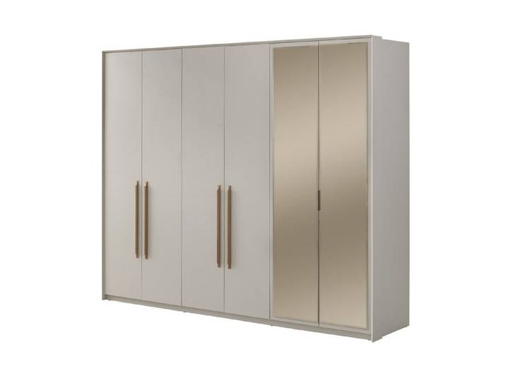 Villa Möbel Kleiderschrank (Kleiderschrank, 1-St., 6 trg. Kleiderschrank) Spiegelbereiche viel Stauraum sechs Türen pflegeleicht helle Optik