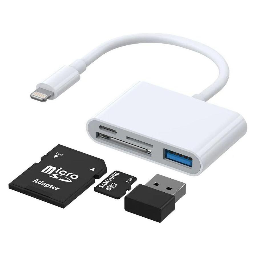 SIGN 4-in-1 Lightning to USB-A, SD/TF, Lightning - White (SN-H142)