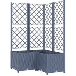 Helloshop26 - Hochbeet für Pflanzen Blumen Terrasse Garten mit Rankgitter 80 x 80 x 136 cm PP grau 02_0038318