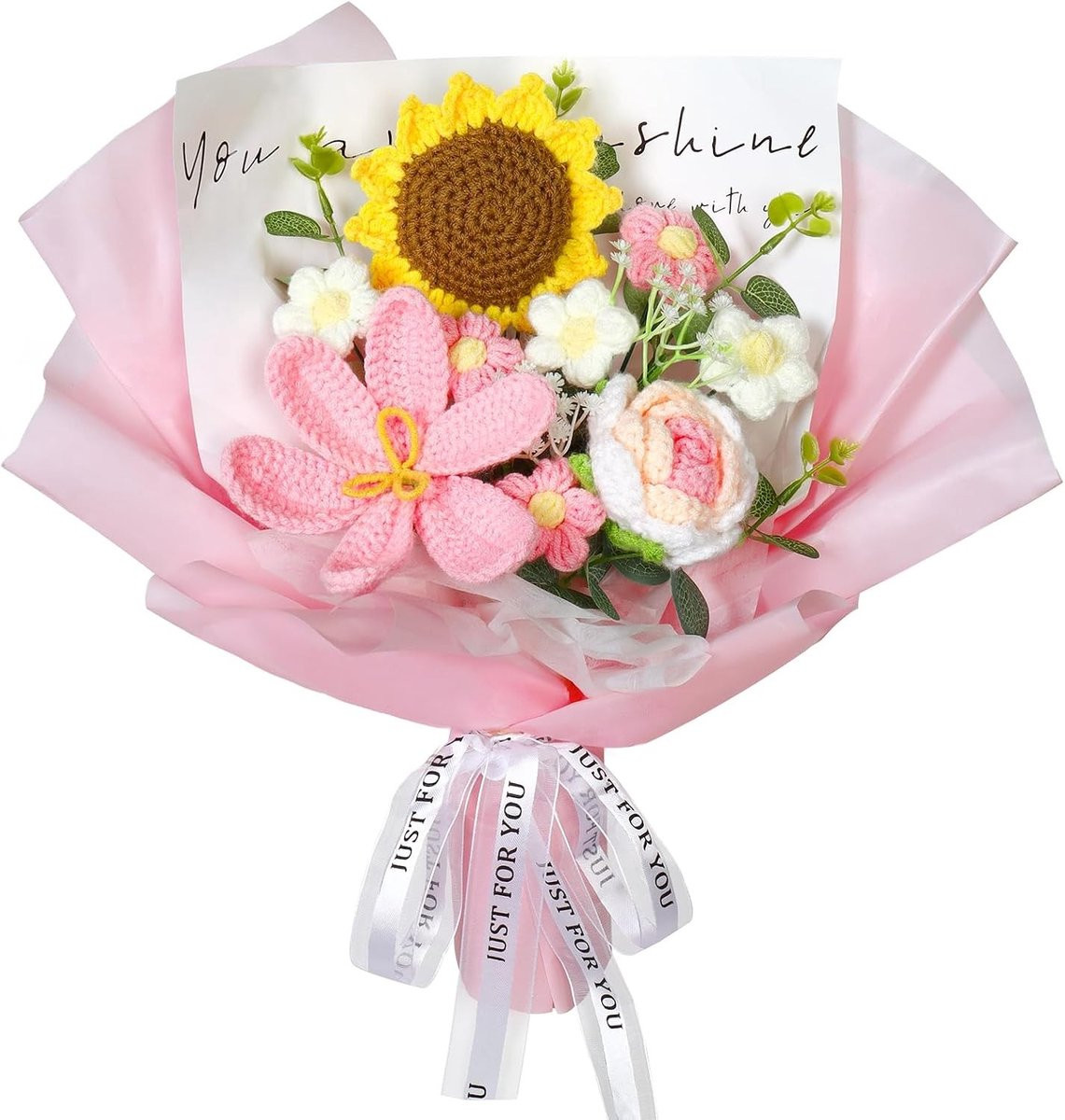 Handgemaakt gehaakt bloemenboeket - Roze - Decoratief gebreid boeket
