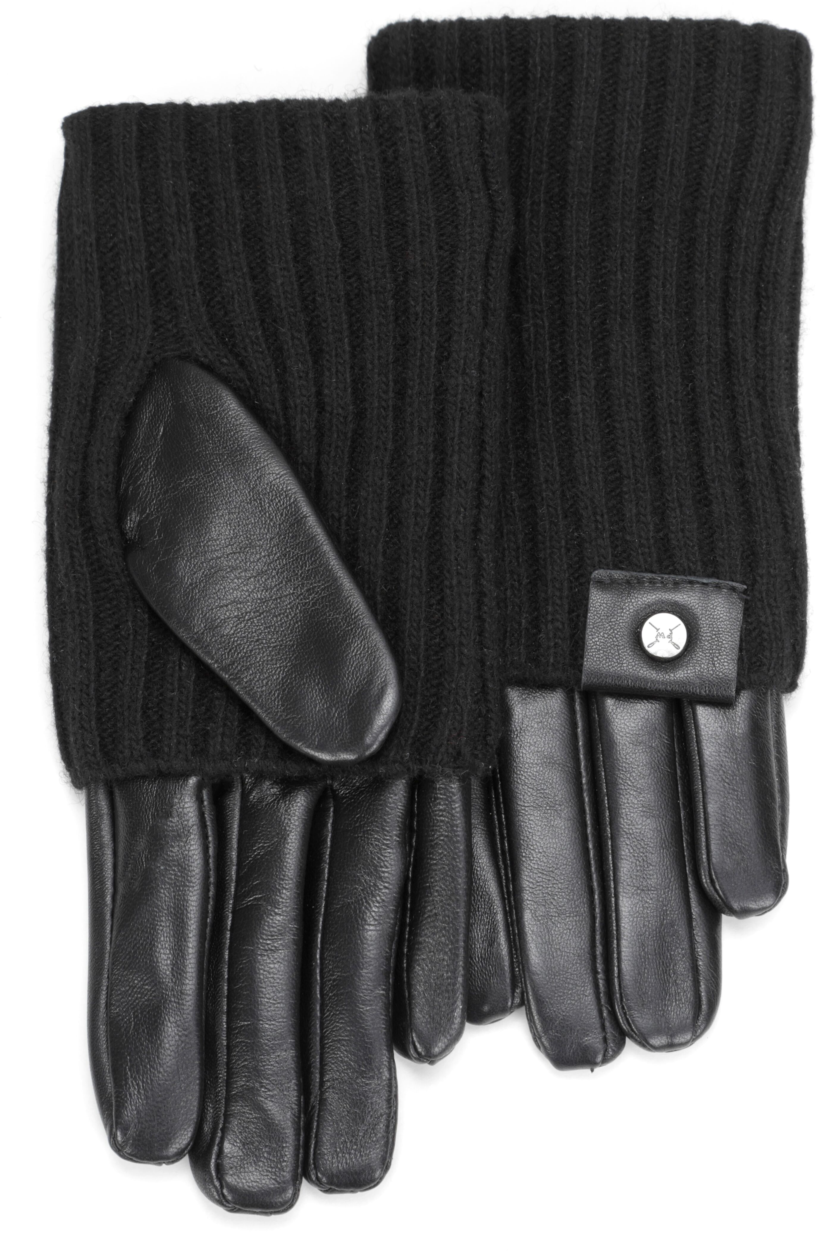 Lederhandschuhe PEARLWOOD "ROMY", Damen, Gr. 8, schwarz, Feinripp, Materialmix, unifarben, Handschuhe Lederhandschuhe, Fleecefutter, als Lang-oder Kurzhandschuh zu tragen, Strickbündchen schwarz 8