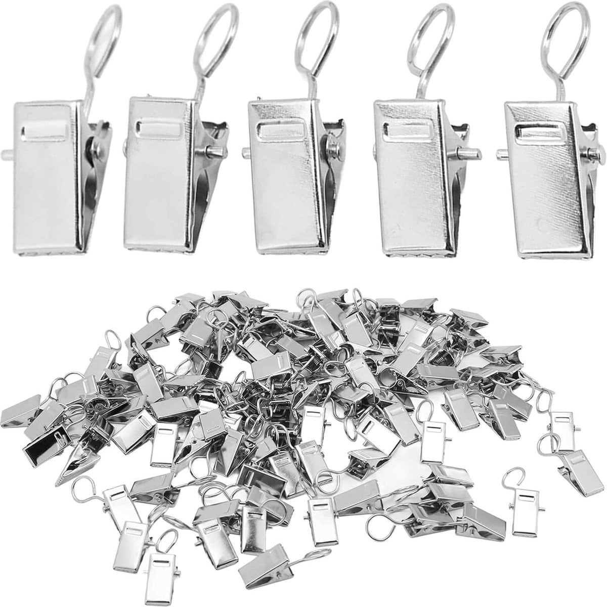 Gordijnclips met haken - 50 stuks - Zilver - Roestvrij staal