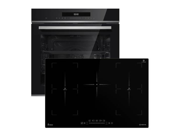 Autarkes Herdset: 60cm Einbaubackofen EB8019EDP + 77cm Induktionskochfeld IH87705FZ Pyrolyse Pizzafunktion Grill Umluft Heißluft Teleskopauszüge Automatik-Timer SET8019IH77FZ