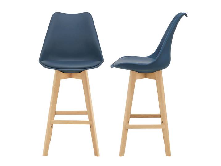 [en.casa] Barstuhl Lublin 2er-Set, Blau, Holz, 48x105x58 cm, Esszimmer, Barmöbel, Barhocker