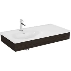 VitrA Equal Möbelwaschtisch-Set 64086 100x52cm, mit Möbelwaschtisch asymmetrisch, weiß VC, mit Holzblende ulme