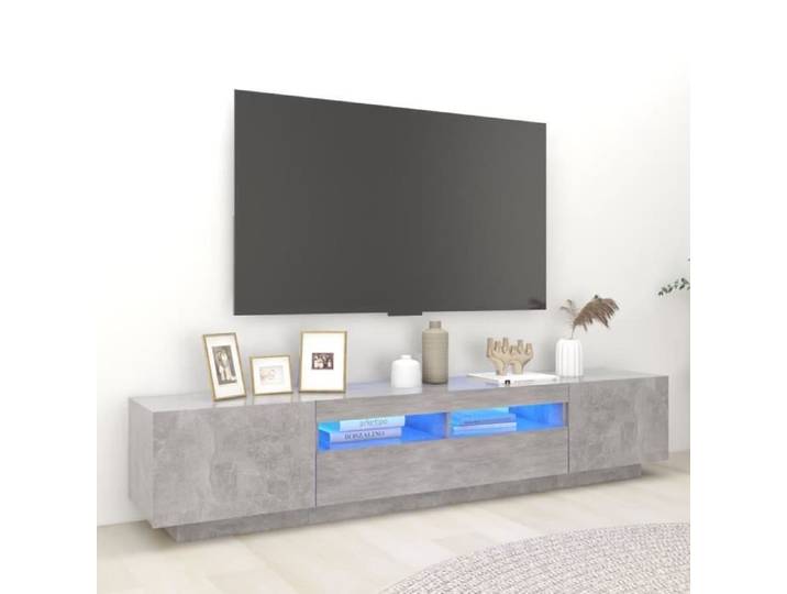 Meuble TV JILL - Banc TV - avec lumières LED - Contemporain Gris béton 200x35x40 cm 9264