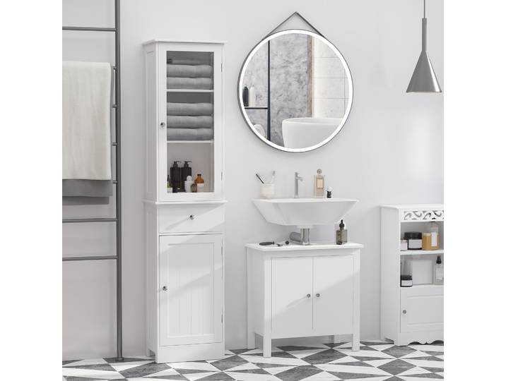 kleankin Colonne SDB Blanche Porte Acrylique 2 Étagères