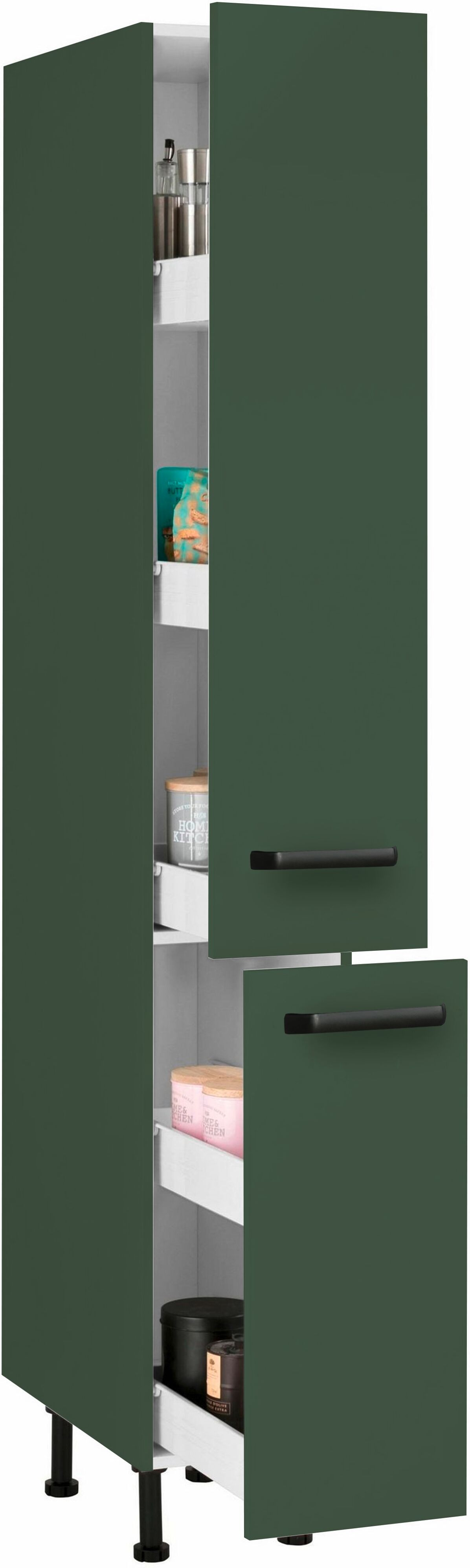 Apothekerschrank WIHO KÜCHEN "Simi", grün (front und korpus: labrador grün), B:30cm H:210cm T:58cm, Schränke, Apothekerschrank, Soft-Close-Funktion in Schubkästen und Auszügen, verstellbare Füsse front und korpus: labrador grün B/H/T: 30cm x 210cm x 58cm