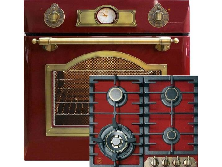 Kaiser Küchengeräte Backofen-Set Herd Set Autark Elektro Einbau Backofen Autark 60cm 67L mit Gas-Kochfeld 60 cm EH 6355 RotEm+KCG 6335 RotEm,., mit 1-fach-Teleskopauszug