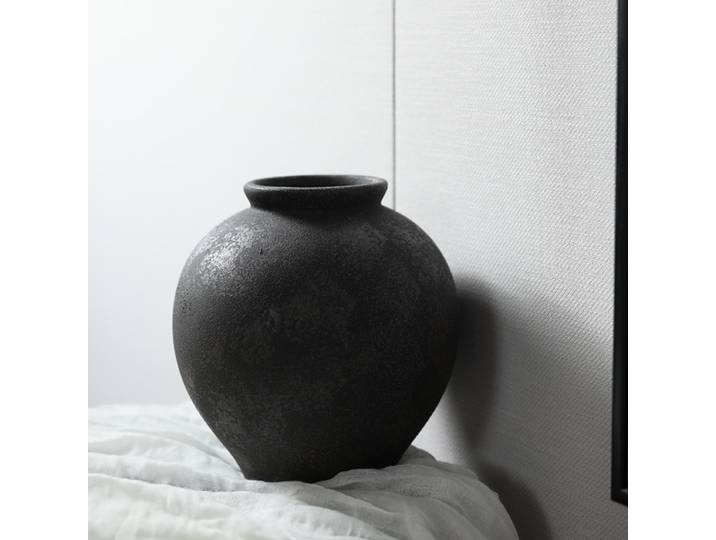 Vases en céramique noire, style Mid-Century, effet vieilli, ornement d'intérieur, vase rond mat à ventre bombé, art de table pour salon, décoration d'intérieur