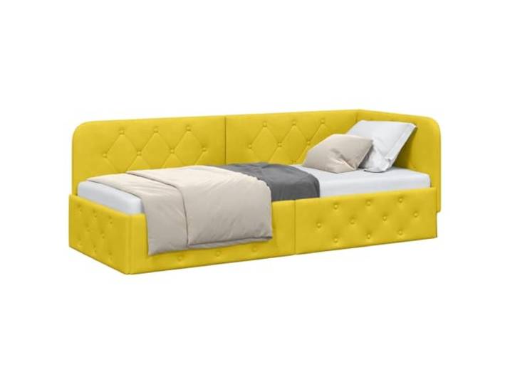 KTHLBRH Eckbett gelb Samt 80 x 200 cm Armlehne wendbar, platzsparendes Design, umwandelbar in ein Sofa, L-förmiger Rahmen