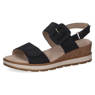 Keilsandalette CAPRICE, Damen, Gr. 39, blau (dunkelblau), Nubukleder, Schuhe, Sommerschuh, Riemchensandale in bequemer Weite