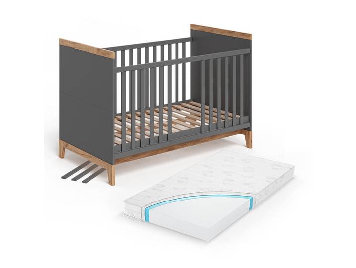 VitaliSpa Babybett Malia Grau/Artisan 70x140 cm mit Matratze, Grau, Eiche Artisan, Holzwerkstoff, Baby- und Kindermöbel, Babyzimmer, Babybett, Gitterbett