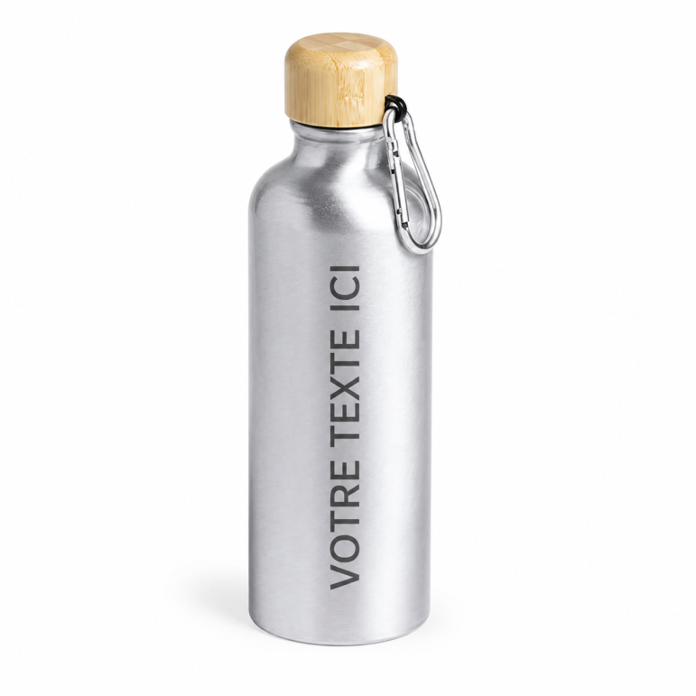 Gourde personnalisable Yorix bambou aluminium argenté