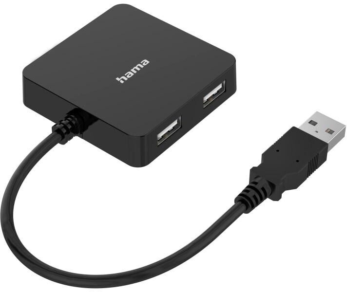 Hama USB-Adapter "USB-Adapter USB-Hub, 4 Ports, USB 2.0, 480 Mbit/s", schwarz, B:5,6cm H:1,3cm T:5,6cm, Adapter, USB-Adapter