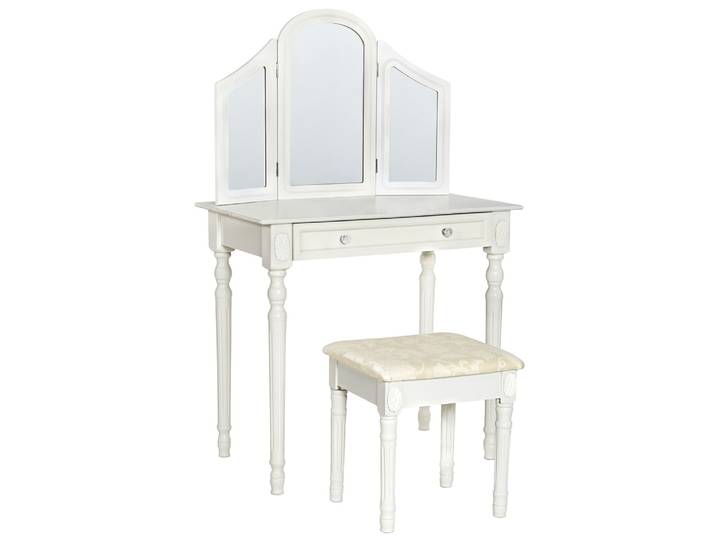 Coiffeuse meuble avec miroir 3 faces rabattable + Tabouret - blanc