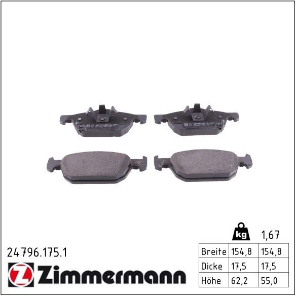 Zimmermann Bremsbelagsatz, Scheibenbremse 247961751 Vorderachse Für Honda