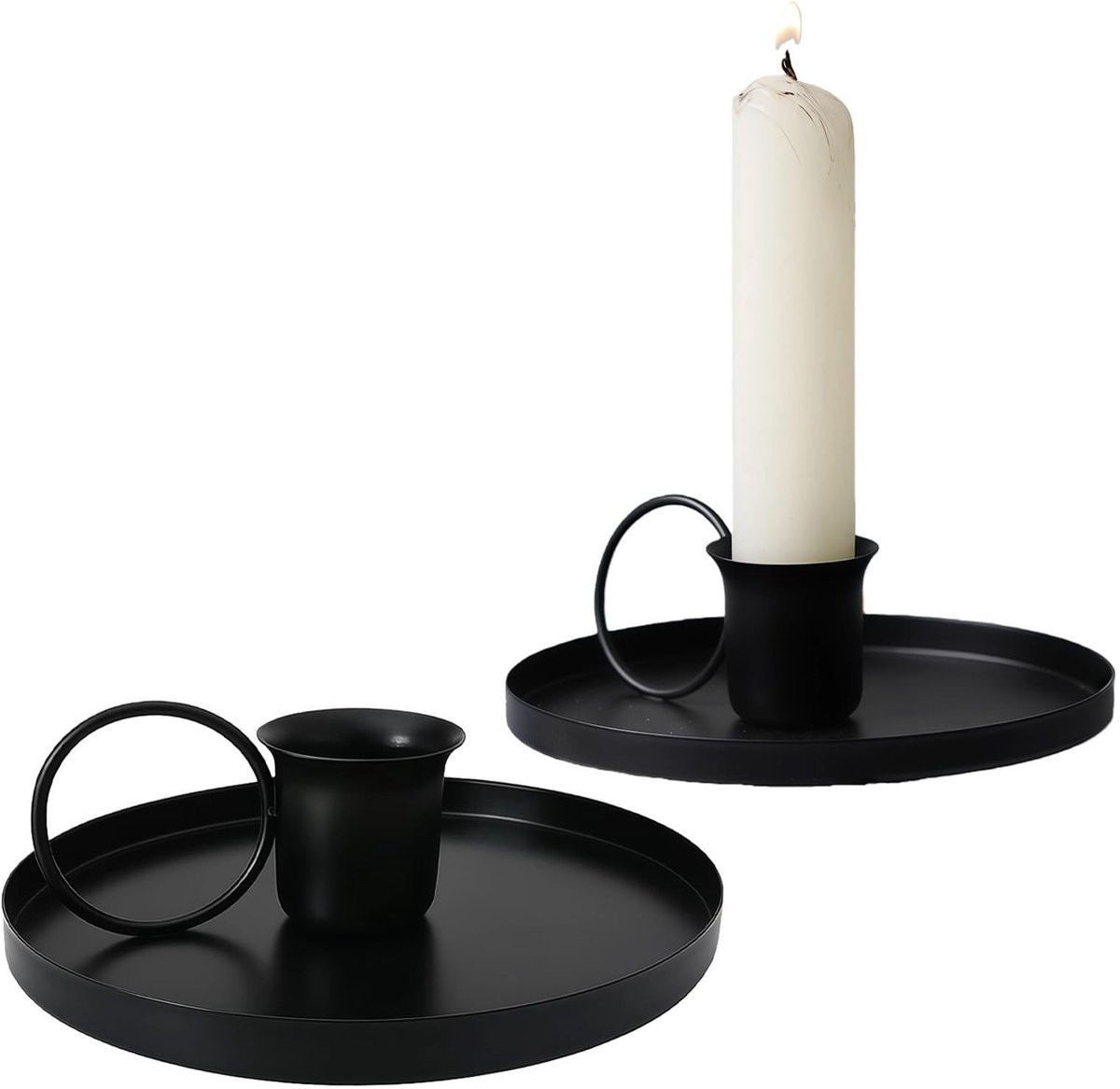 Dailygoods Vintage Kandelaar Zwart - IJzeren Kaarsenhouder voor Stompkaarsen