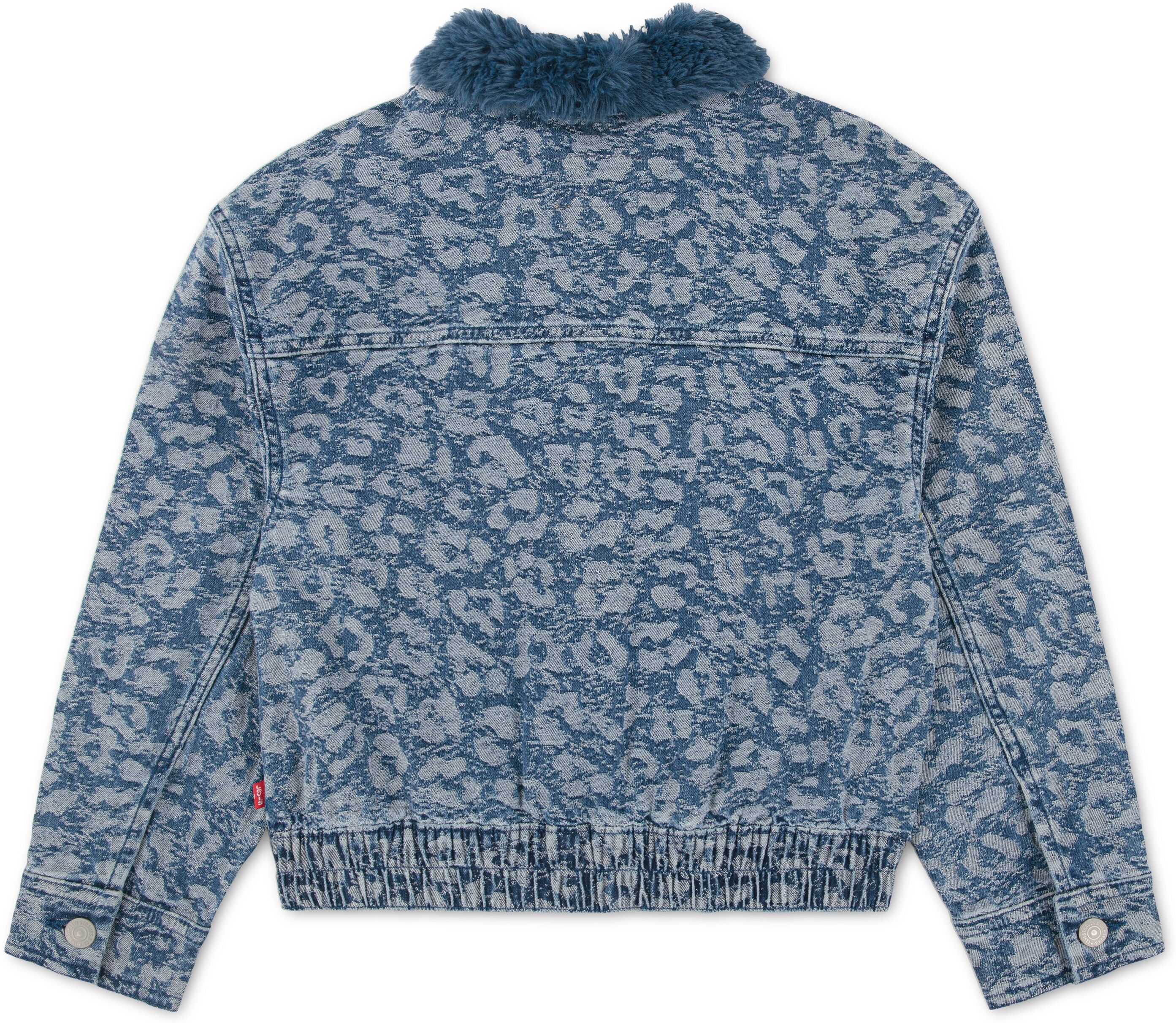 Jeansjacke LEVI'S KIDS, Mädchen, Gr. 10 (140), blau (blazing blau), Denim/Jeans, Obermaterial: 99% Baumwolle, 1% Elasthan, regular fit normal, Manschette, Jacken Jeansjacke, mit Animal-Muster blazing blau 10 (140)