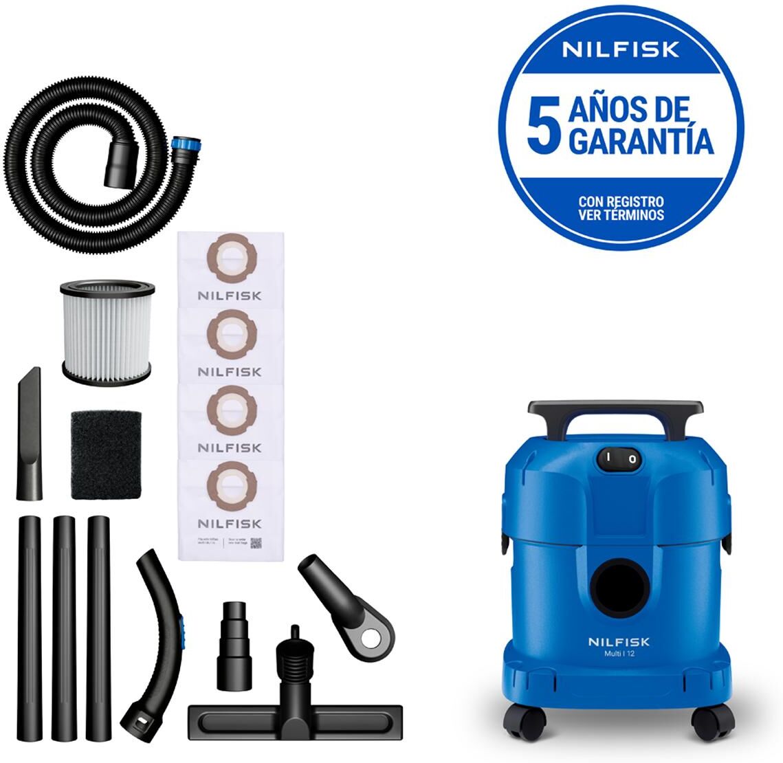Nilfisk Aspirador multiusos agua y polvo Multi I 12L DIY. Azul