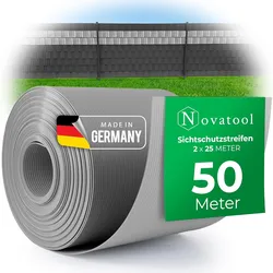 Novatool Premium PP 50m Rollen Sichtschutzstreifen für Doppelstabmattenzaun Fenster GRAU für 20 Reihen Stabmattenzaun Sichtschutzstreifen langlebig & witterungsbeständig Zaunelemente Sichtschutz