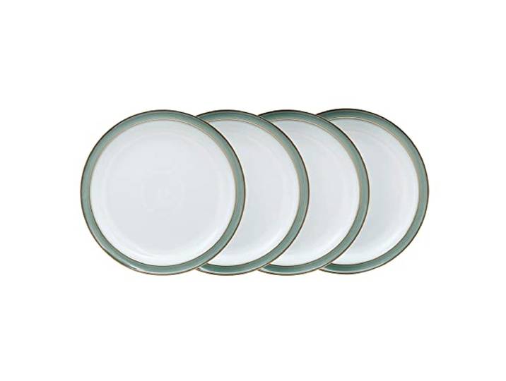 Denby Regency Green Speiseteller, spülmaschinenfest, mikrowellengeeignet, Geschirr, 26,5 cm, grün-weißes Keramik-Geschirr aus Steingut, splitter- und rissfest, große Teller