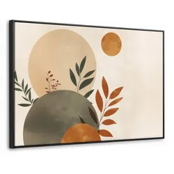 LEINWAND Bilder mit Rahmen - Formen - Rund - Blätter - Beige - 150x100