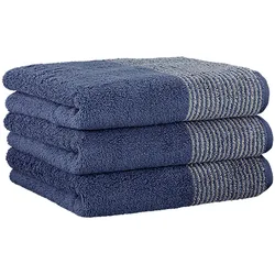 CAWÖ Handtuch, 3er Pack - Luxury Home, C Two-Tone, Walkfrottier Nachtblau / 50x100cm