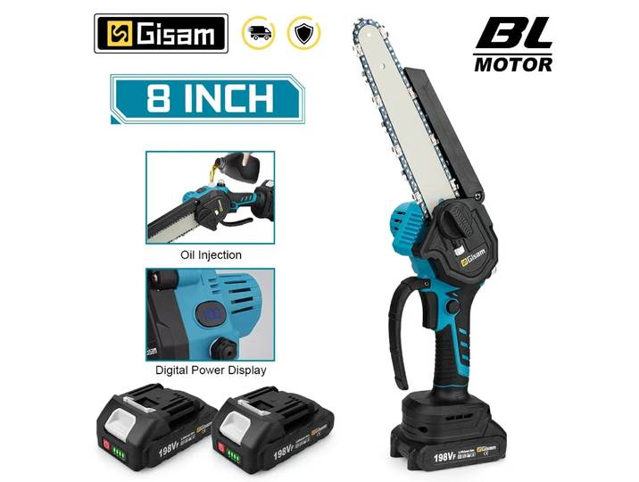 Gami – scie électrique sans balais de 8 pouces, scie à chaîne électrique à une main, outil de jardinage pour le travail du bois, scie d'élagage pour batterie Makita 18v