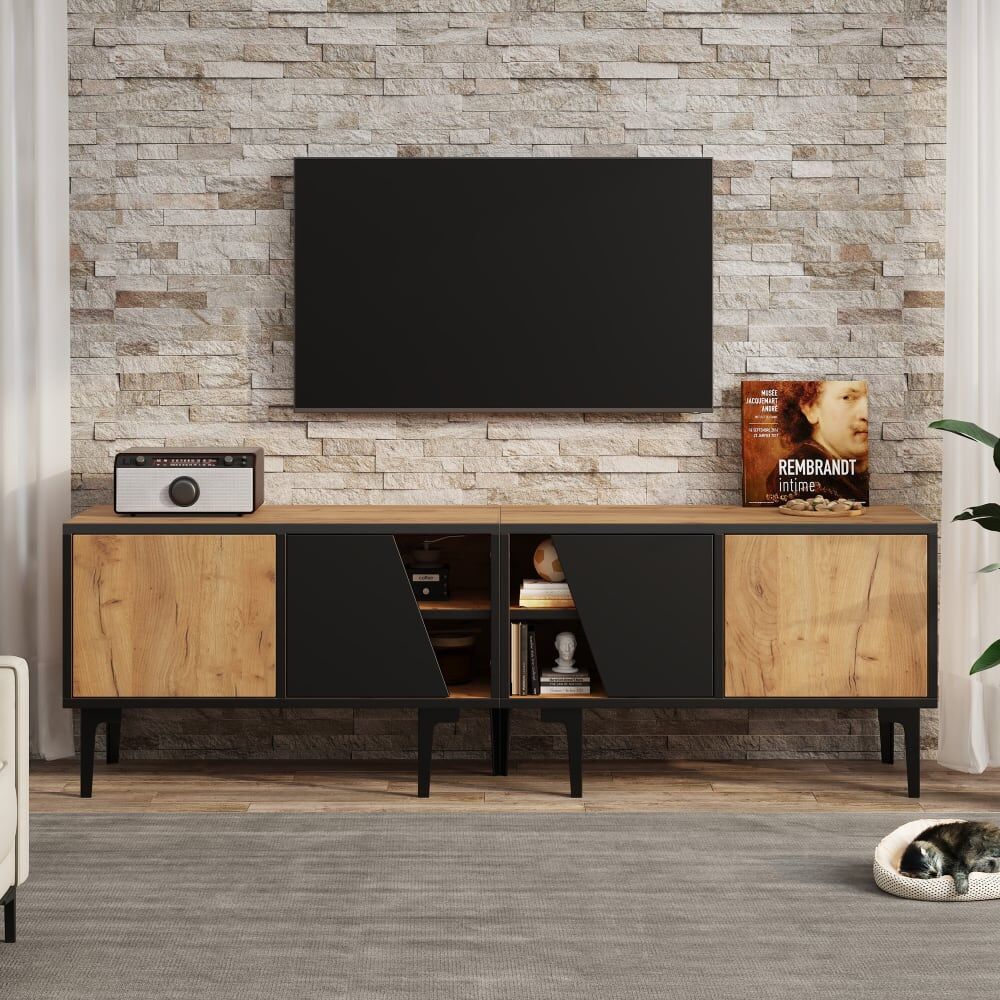 KOMHTOM Meuble tv en pin naturel l 160 cm Marron 160x45x37cm