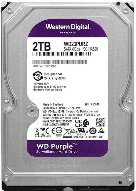 Western Digital Purple WD23PURZ 2TB 3.5" SATA 6 Gb/s 5400 RPM 64MB Cache Surveillance Internal Hard Drive