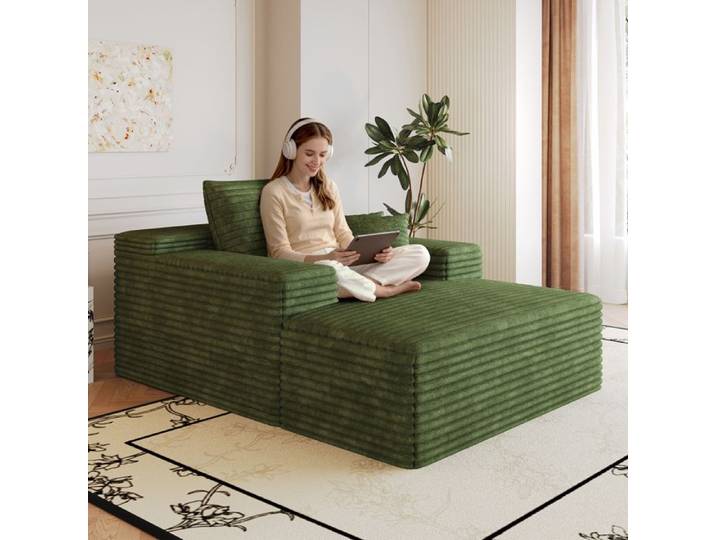Canapé Compressé Canapé Méridienne 115x159x83 Cm Sans Montage En Corduroy Vert