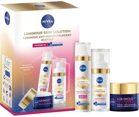 NIVEA Collection Luminous630Anti-Pigmentflecken Set LUMINOUS630® Anti-Pigmentflecken Tagespflege Fluid 40ml + LUMINOUS630® Anti-Pigmentflecken Regenerierende Nachtpflege 50ml + LUMINOUS630® Anti-Pigmentflecken Intensiv-Serum 30ml 1 Stk. (83,99 € / 1 Stk.)