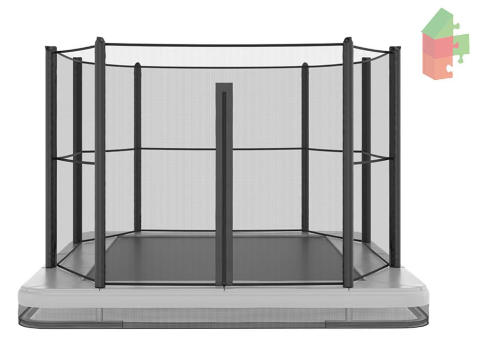 Trampolin AKROBAT ORBIT, eingelassen, 305x183 (10x6 Fuß), Anthrazit, inklusive Sicherheitsnetz