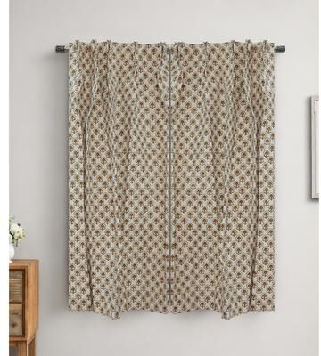 Fabdivine Pinch Pleat Curtain Cotton Drape Block Print Floral Pattern Red Window Treatment Semi Sheer Panel, Gurukul