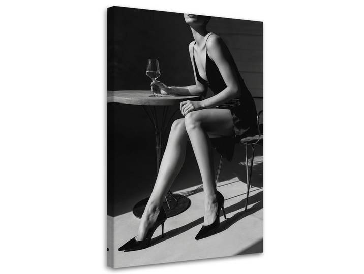 Feeby Leinwandbild Frau mit Wein 80x120cm, Schwarz, Person/Charakter, Rechteckig, 80x120 cm, Bilder & Rahmen, Bilder, Leinwandbilder