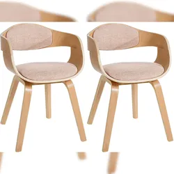 DELUKE® 2er Set Stühle LONDON Stoff - 73x49x46cm, Natur/Creme | Stoff | Holz Gestell | Konferenzstuhl Wartezimmerstuhl