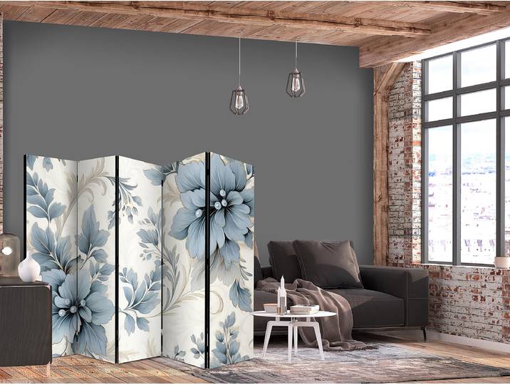 Paravent Turquoise Flower Retro 2-seitig Andere Blau/Weiß 225 x 172cm