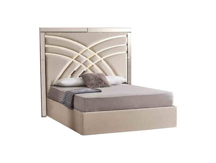 Xlmoebel Polsterbett Beiges Polsterbett von XLMOEBEL mit elegantem Kopfteil, Made in Europa