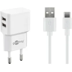 goobay Ladekabel mit Adapter 2 x USB A 1 m weiß