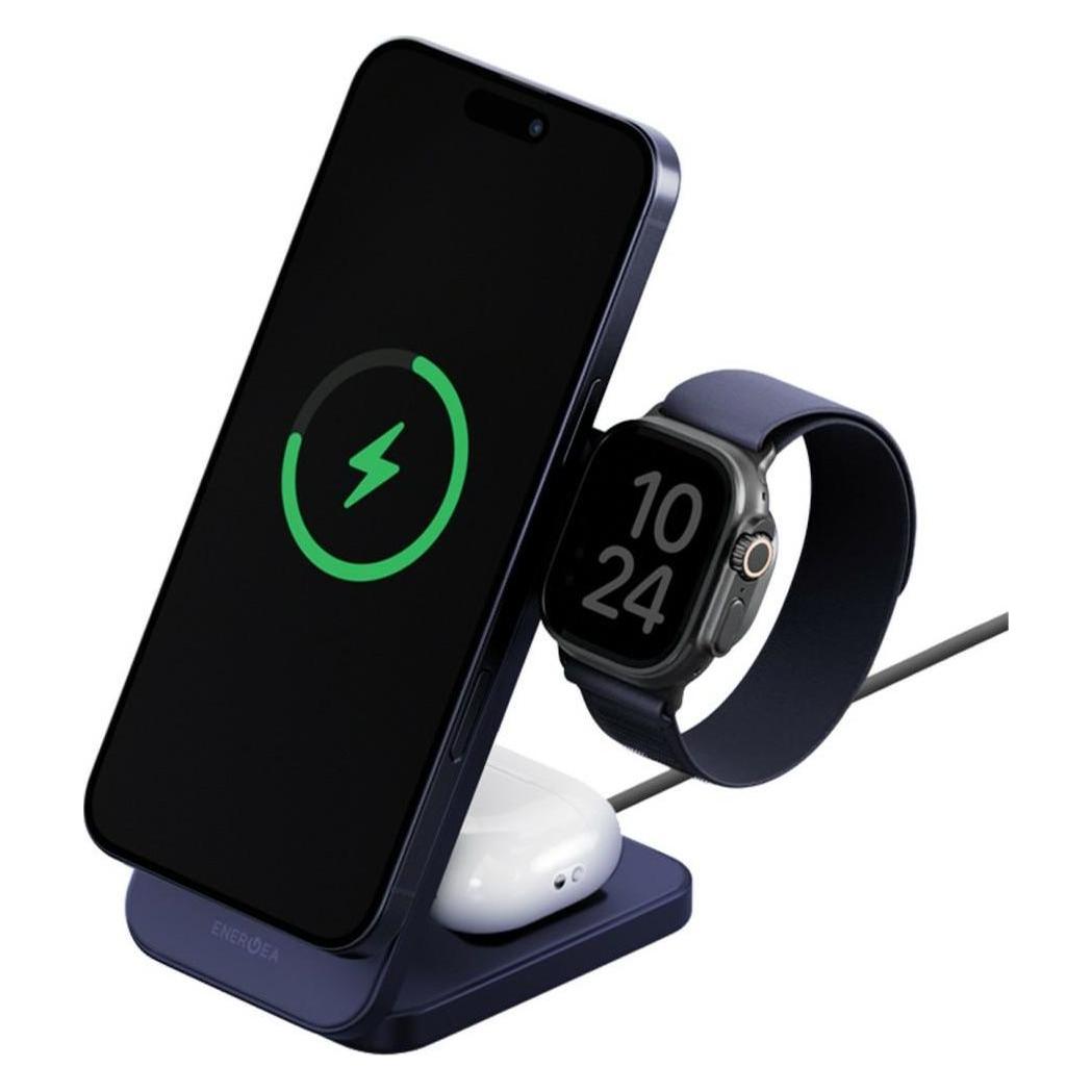 Energea Wireless charger MagTrio 2 3-in-1 Qi2 25W foldable blue (25 W) (Ene000124)