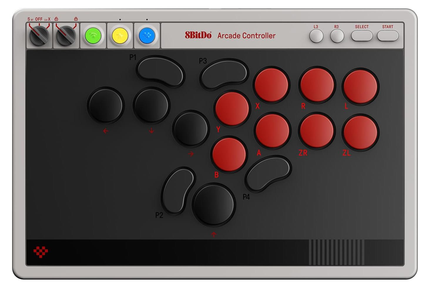 8Bitdo Arcade Controller Gamepad compatibel met Nintendo Switch, Nintendo Switch 2 en PC, Bluetooth/RF/USB 2,4 GHz
