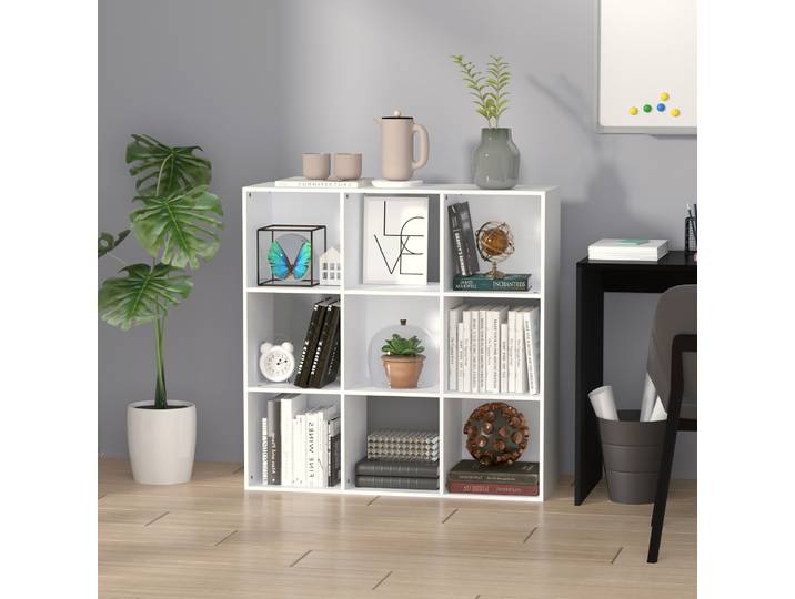 HOMCOM Bibliothèque Moderne Blanche 9 Compartiments Bois Maison