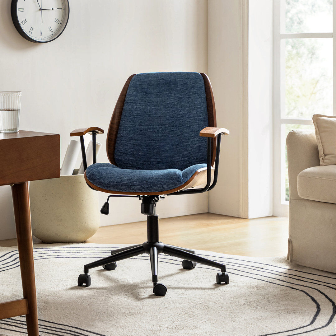 Corrigan Studio Luis 62.8cm W Modern Polyester Swivel Office Chair Navy 95.9cm H X 62.9cm W X 58.4cm D