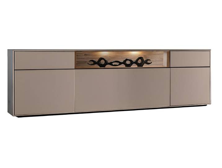 TV Board 180x55cm 'Locarno II' Nussbaum massiv & MDF creme inkl.Beleuchtung