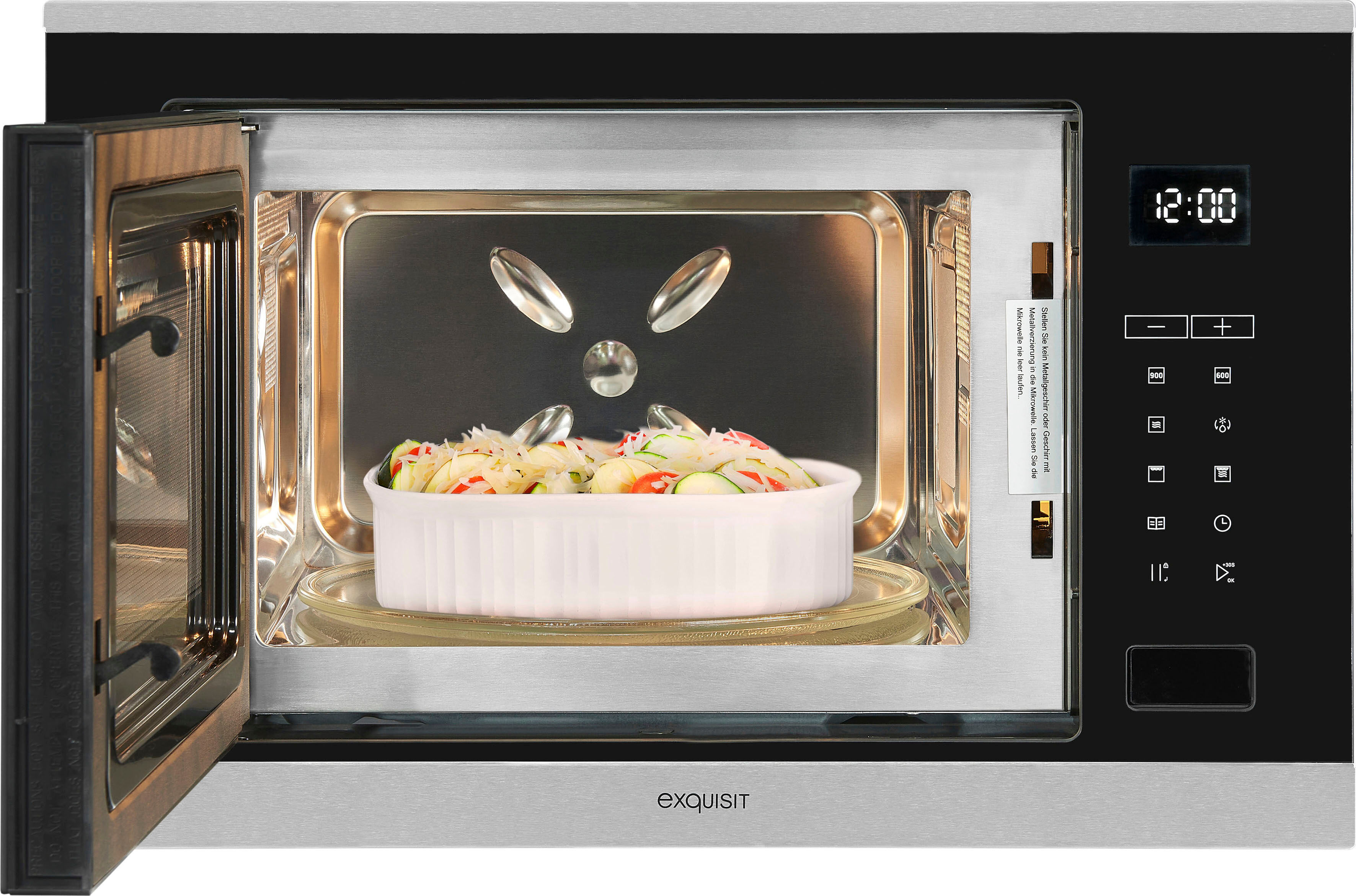 EXQUISIT Einbau-Mikrowelle "EMW25-G-020", grau (inox), B:59,5cm H:38,6cm T:37,5cm, Mikrowellen, 2-in-1 Gerät: Aufwärmen oder Grillen – Genuss im Handumdrehen, Einbau-Mikrowelle