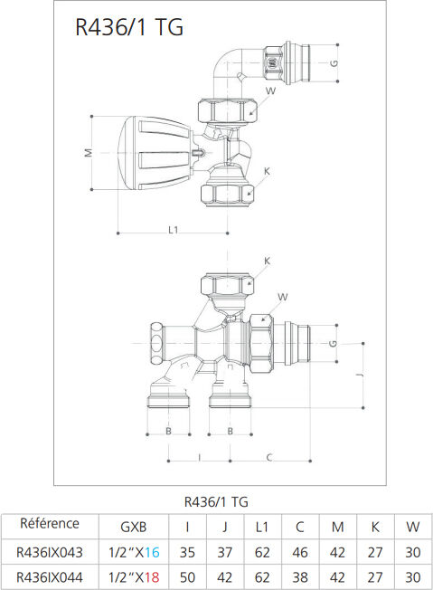 Robinet de radiateur monotube équerre 1/2 D16 GIACOMINI R436IX043