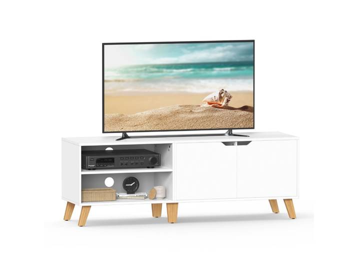 Meuble tv bas avec réglables 2 portes tv pour salon blanc
